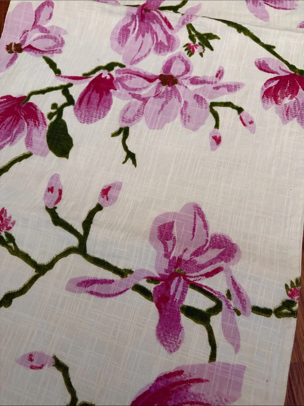Floral Pink Magnolia Kitchen Towel - White Background